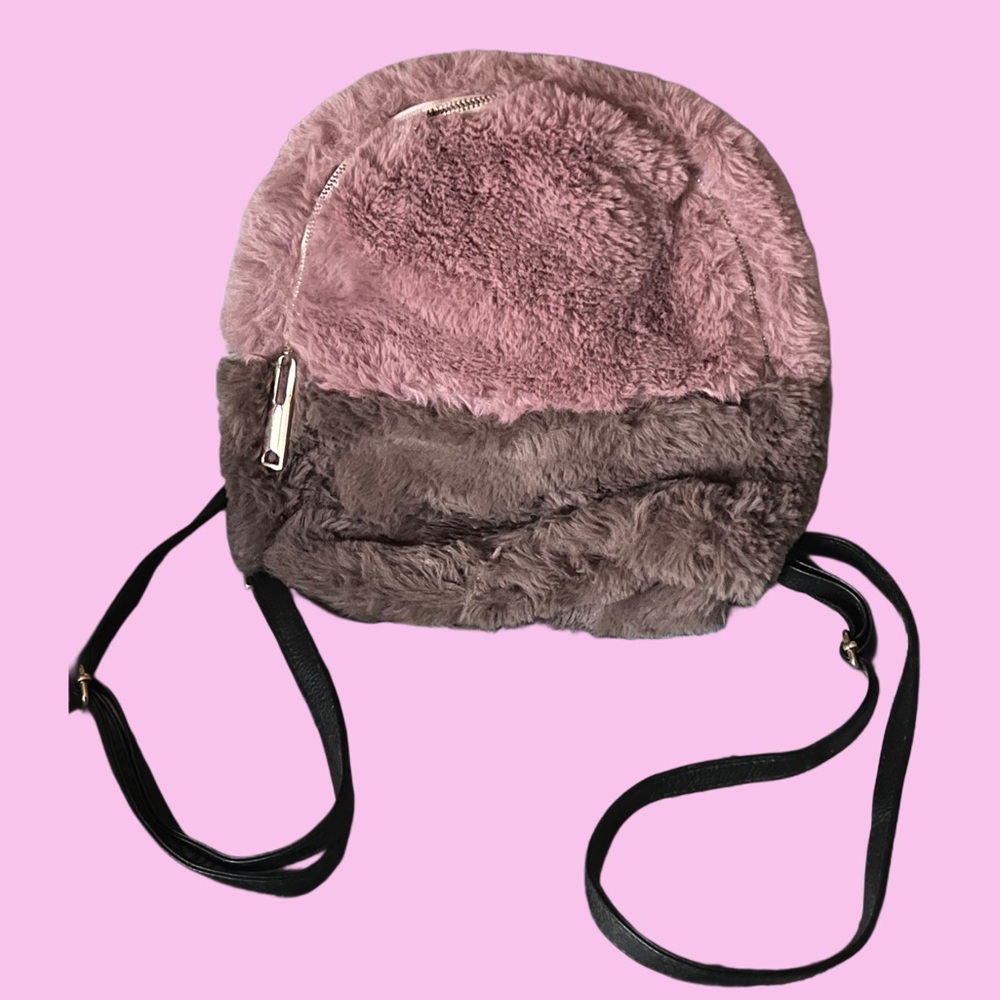Two-toned Fur mini backpack purse